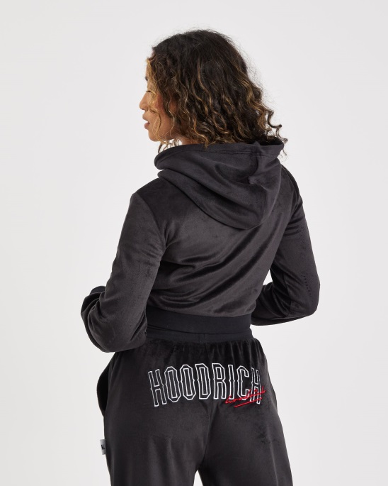 Og Stage Velours Cropped Hoodie Hoodrich Black/white/lychee