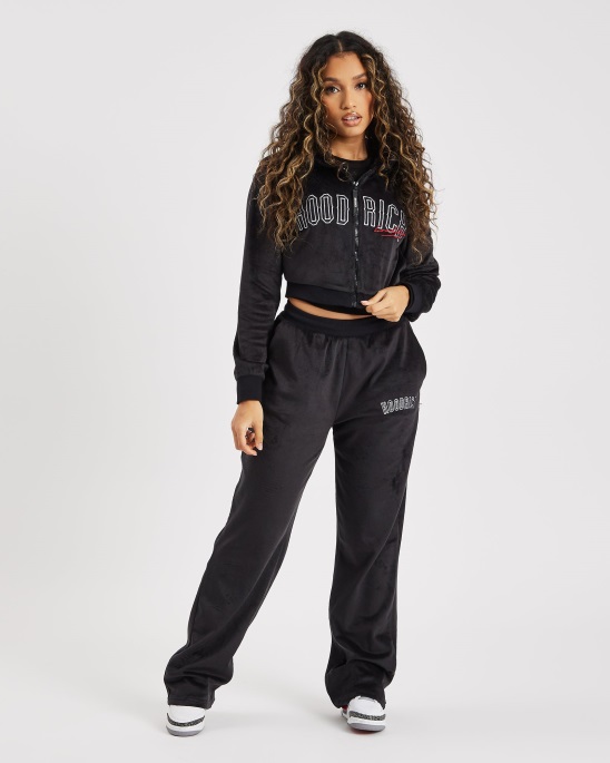 Og Stage Velours Cropped Hoodie Hoodrich Black/white/lychee