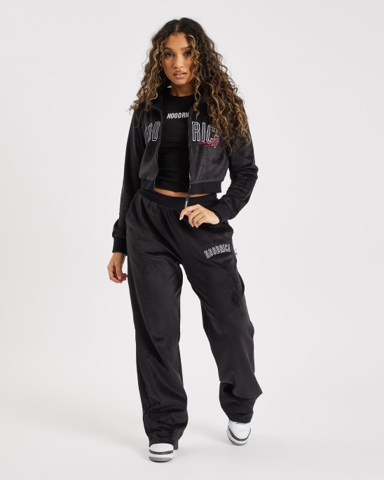 Og Stage Velours Cropped Hoodie Hoodrich Black/white/lychee