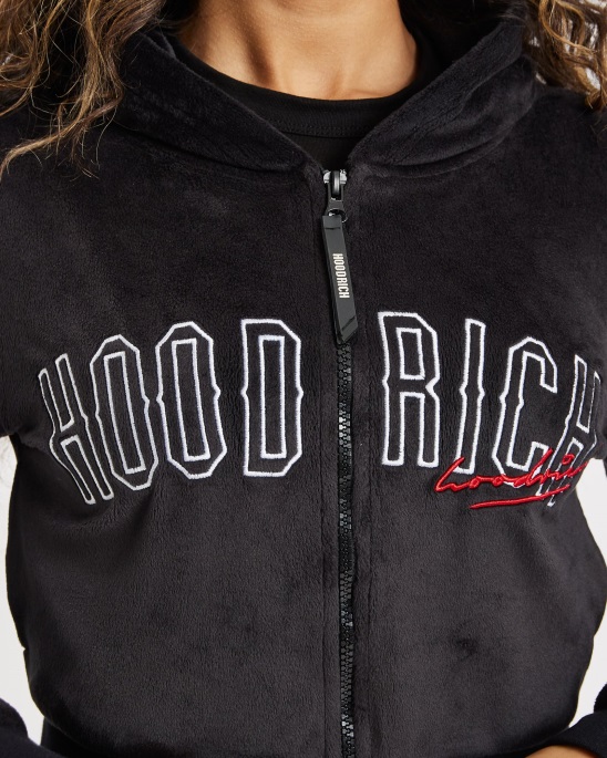 Og Stage Velours Cropped Hoodie Hoodrich Black/white/lychee