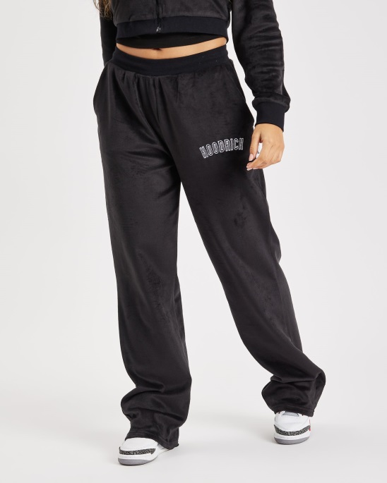 Hoodrich Schwarz/weiß/lychee Og Bühnen-Velours-Jogginghose Mit Offenem Saum