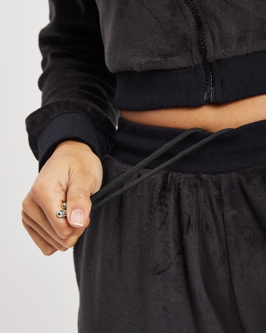 Hoodrich Schwarz/weiß/lychee Og Bühnen-Velours-Jogginghose Mit Offenem Saum